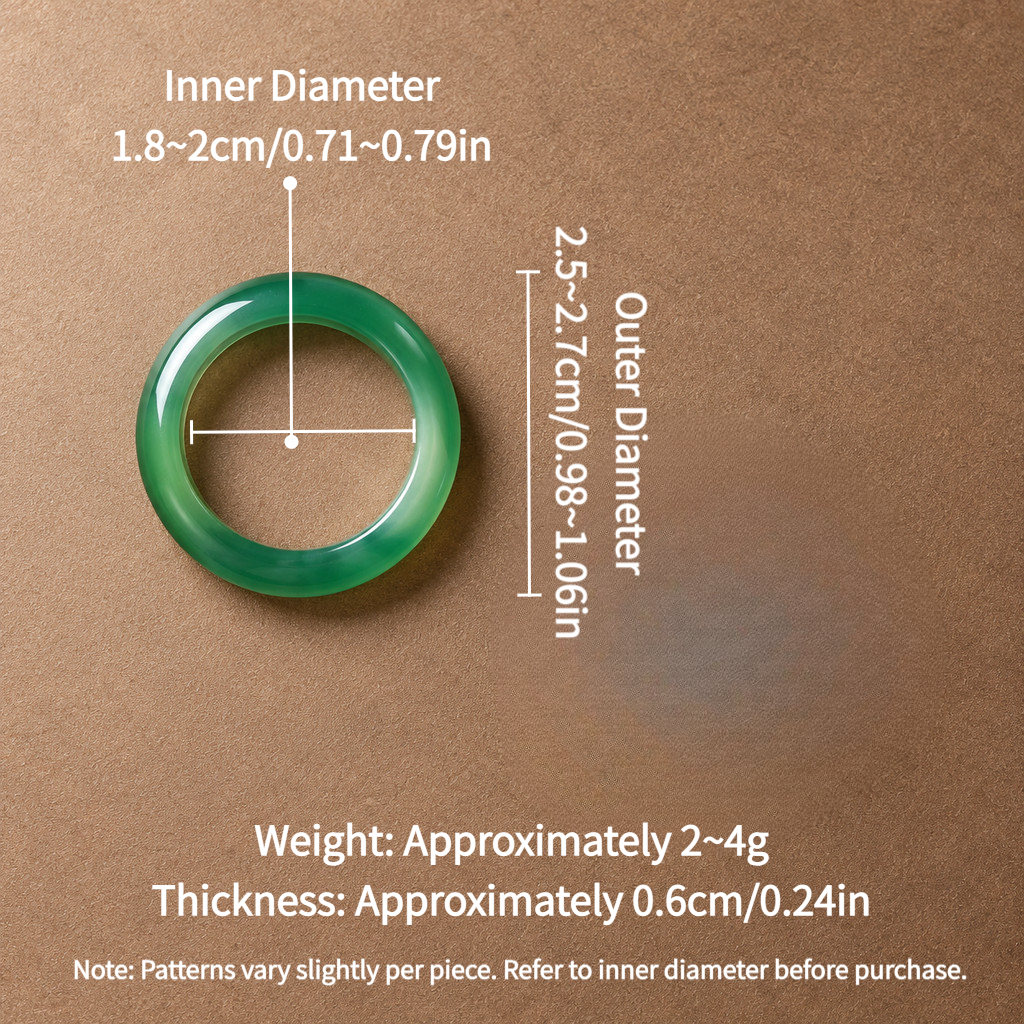 Women's Green Agate Natural Stone Band Ring, Stackable