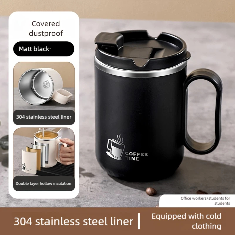 21.98oz 304 Stainless Steel Coffee Cup, Leak-Proof Portable Double-Wall Mug with Dual Drinking Spouts, Suitable for Office, Home, and Travel