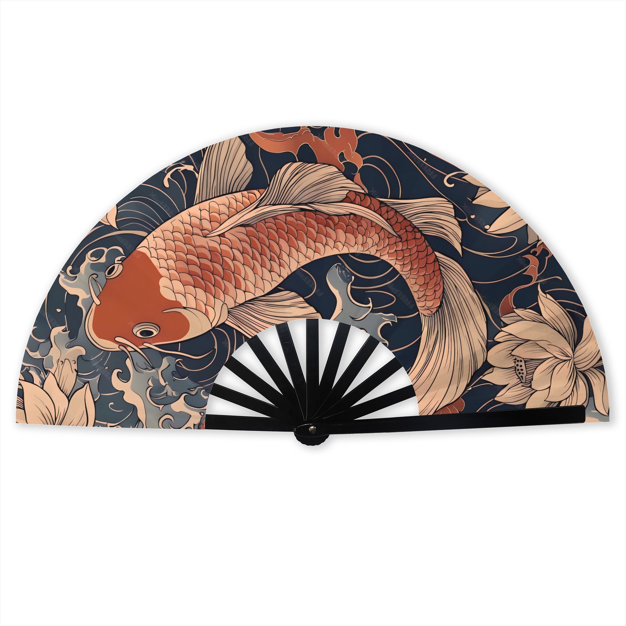 TEMU Koi Fish Folding Fan Fashion Take Ins Slouch Hiphop Unisex 2d Print Design, Without Battery