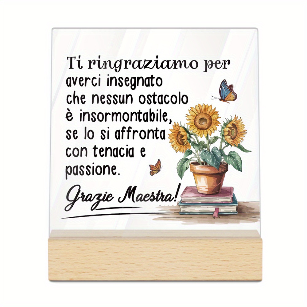 TEMU 2d Flat, 2d Flat Putuo Decor 1pc Italian Acrylic Sign With Wooden Base, Table Decoration – "thank You For Teaching Us That No Obstacle Is ,"