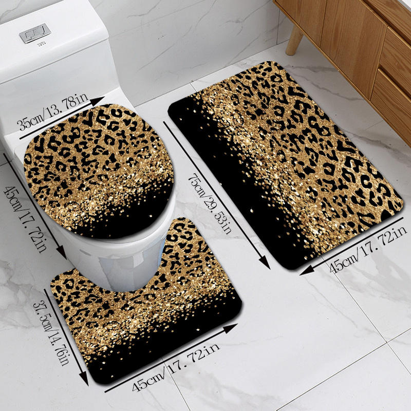 TEMU Parure de 3 pièces de luxe en flanelle pour couvercle de baignoire et de toilettes - Tapis épais, et antidérapant pour baignoire/douche, imprimé