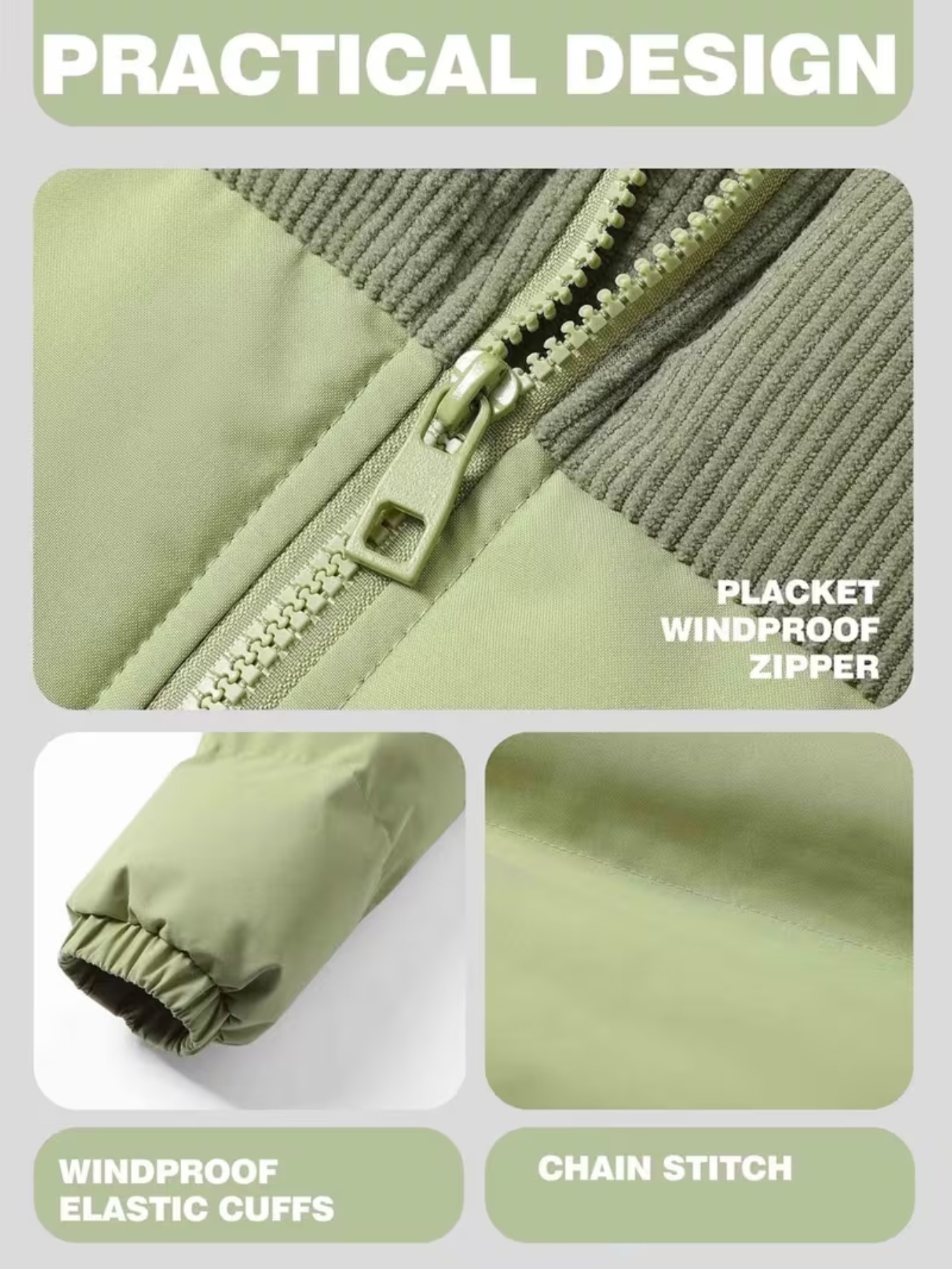 Corduroy Patchwork Hooded Padded, a Winter Thickened Warm Color... product image 5