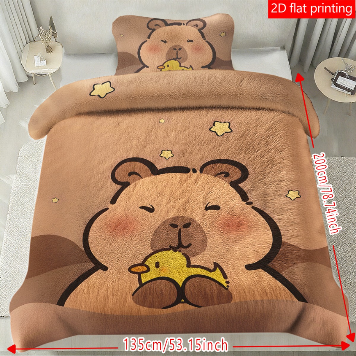 E-shop Dickes Plüsch-Bettwäsche-Set – 2-tlg./3-tlg. Bettwäsche-Set mit Capybara-Muster (1* Bettlaken + 1/2* Kissenbezug, ohne Füllung), mehrfarbig