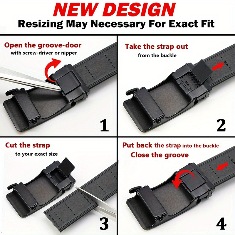 Men's Adjustable Leather Ratchet Belt with Alloy Buckle