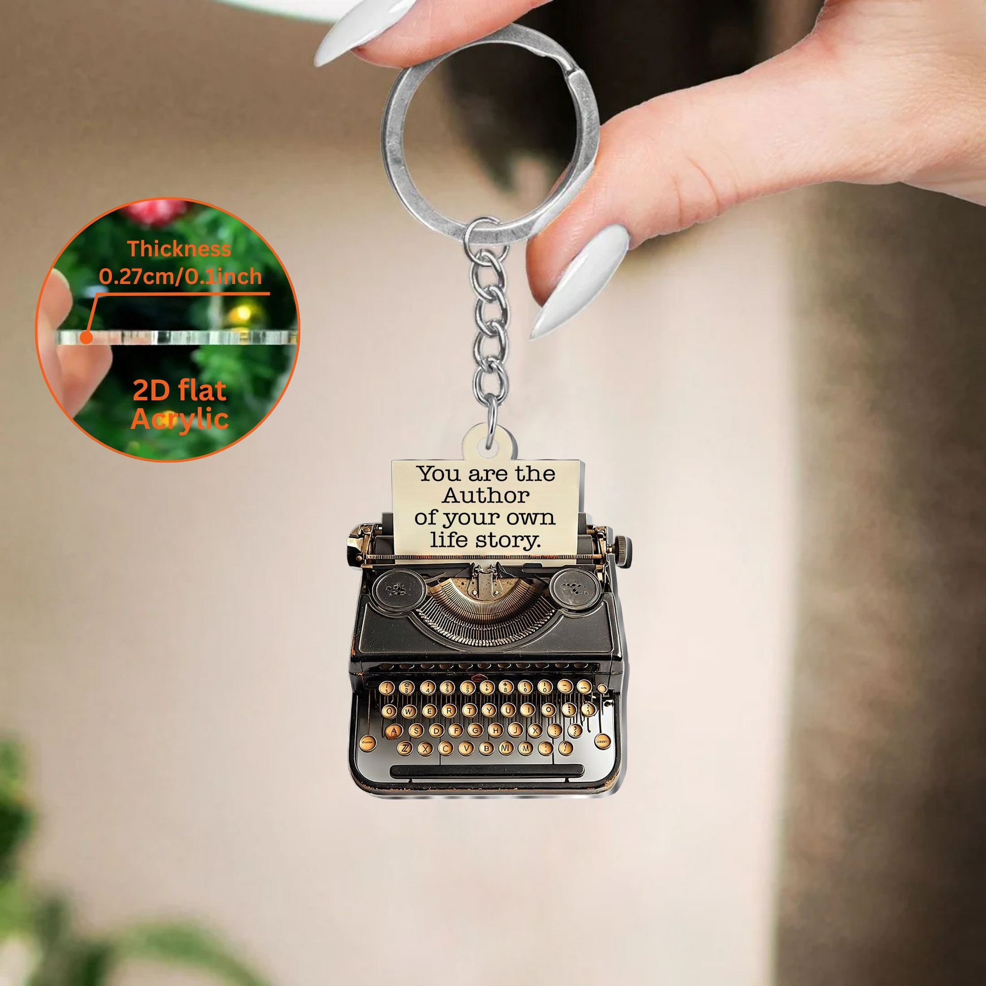 TEMU Portachiavi in Acrilico con Motivo Macchina da Scrivere, 2D Piatto, 1pz/5pz, Decorazione per Appassionati di Macchine da Scrivere, Regalo e