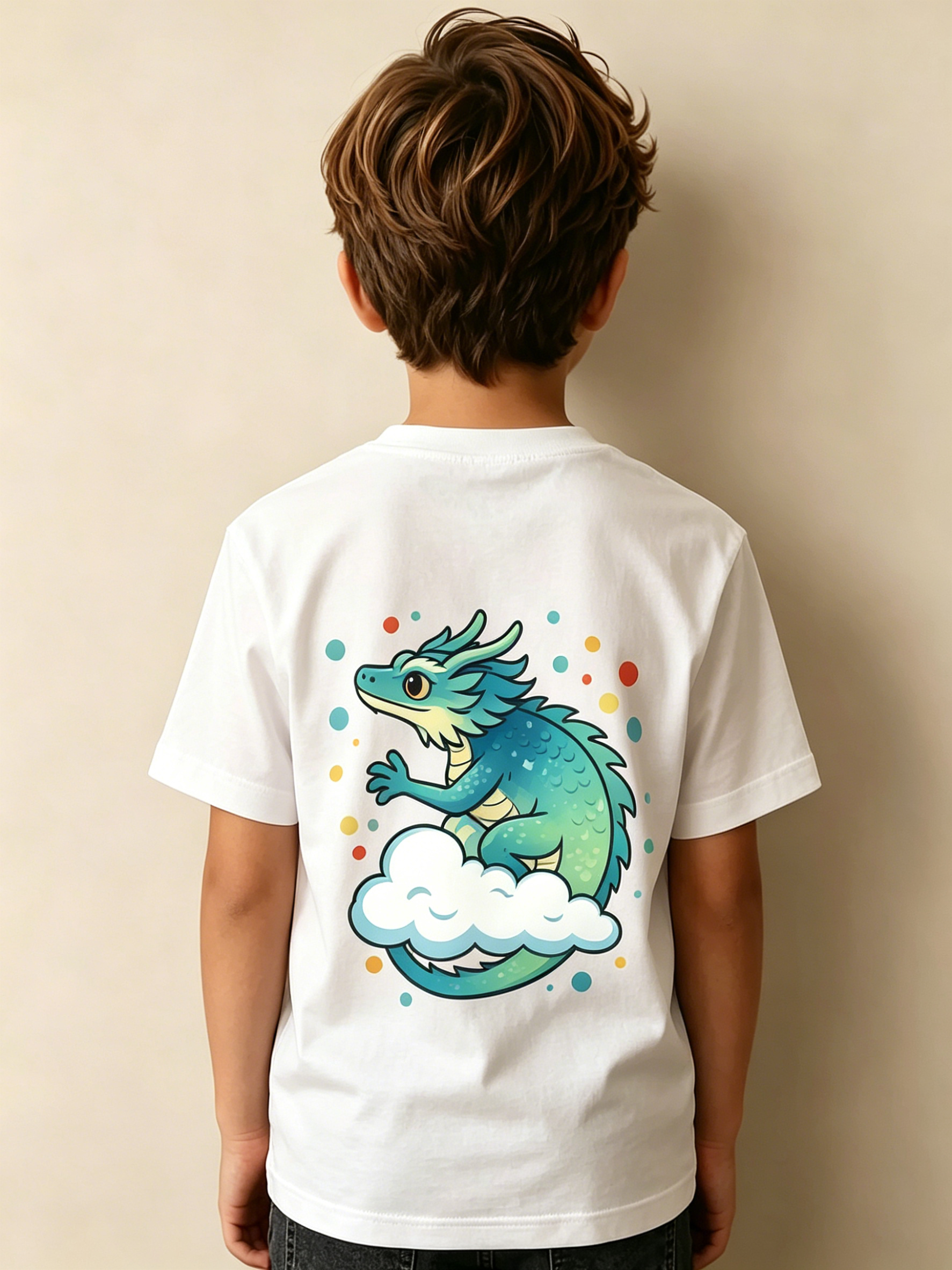 camiseta   para niño con estampado   de   auspiciosas y   de estilo chino, diseño de   de dibujos animados en verde  , estilo  , relajante y adorable, casual,   y de moda, adecuada para     y ropa escolar