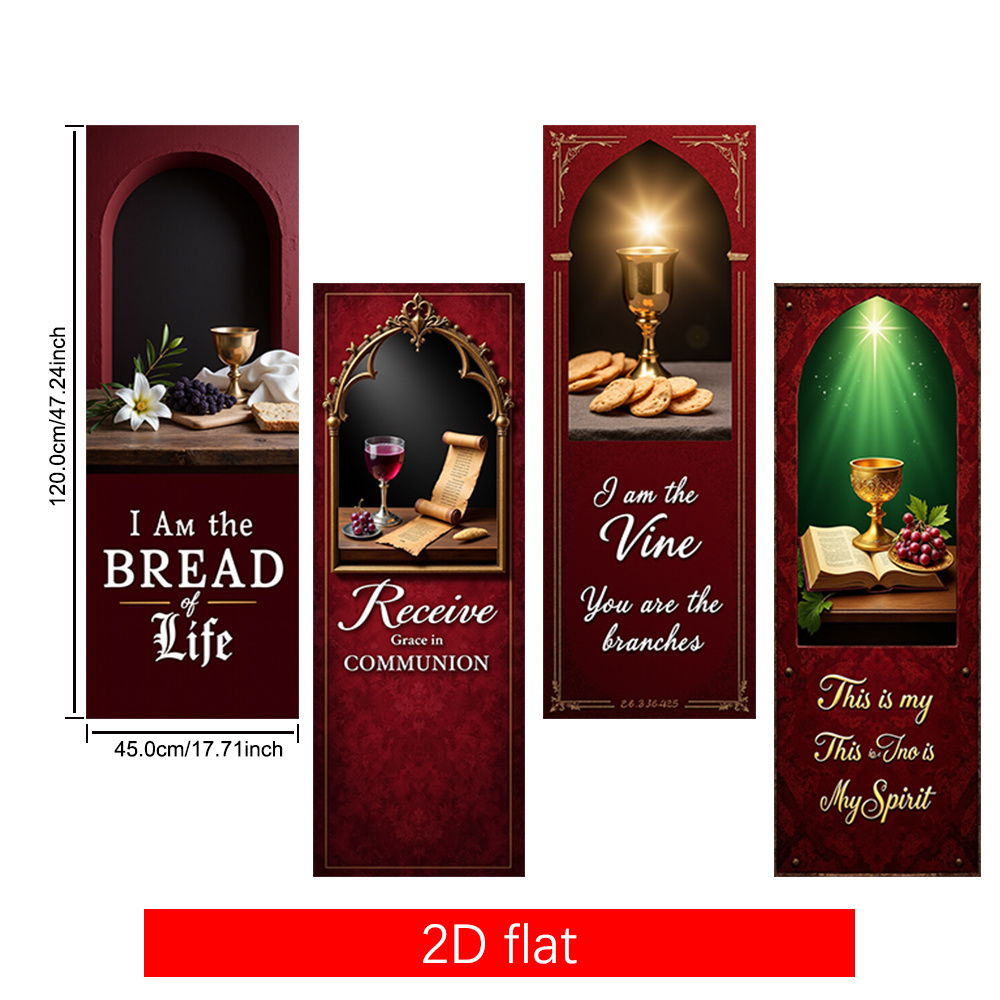 TEMU 2d Flat, 2d Flat - 2d Flat, 2d Flat - A Set Of 4 Horizontal 2d Flat Banners Made Of Polyester. Convey Core Messages Of Faith Bread Of Life,