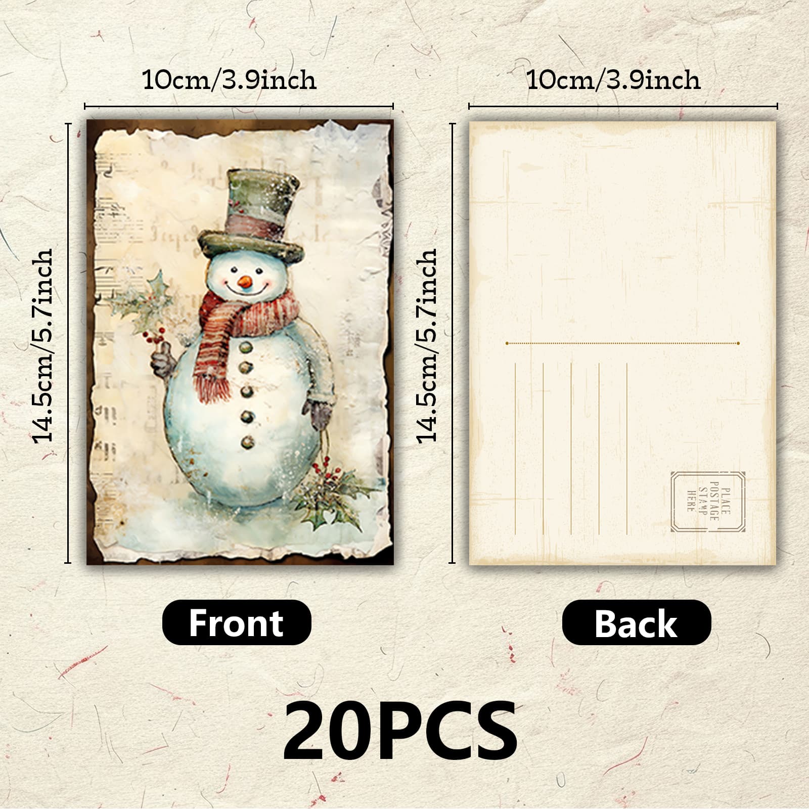 TEMU 20 Vintage Snowman-themed Postcards, Creative Christmas Holiday Greeting Cards, Hand-painted Snow Scene Snowman Design Greeting Cards, Journal