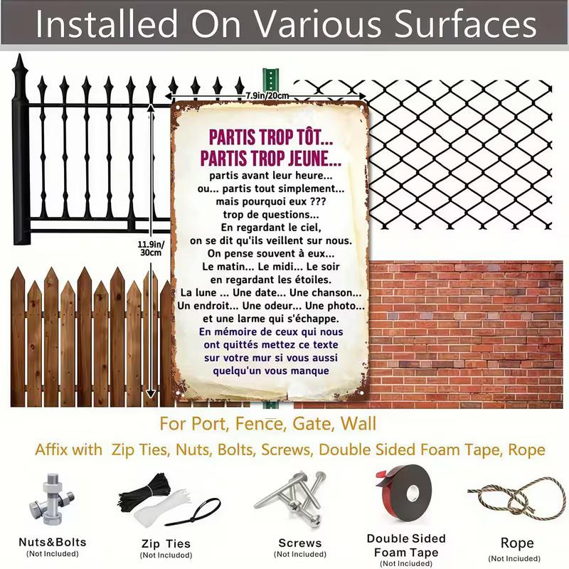 TEMU Plaque Commémorative 2D Plate - 1pc Élégante Funéraire Française | Fer Durable, Pré-percée, 8x12 Pouces, Facile à Accrocher, Convient pour