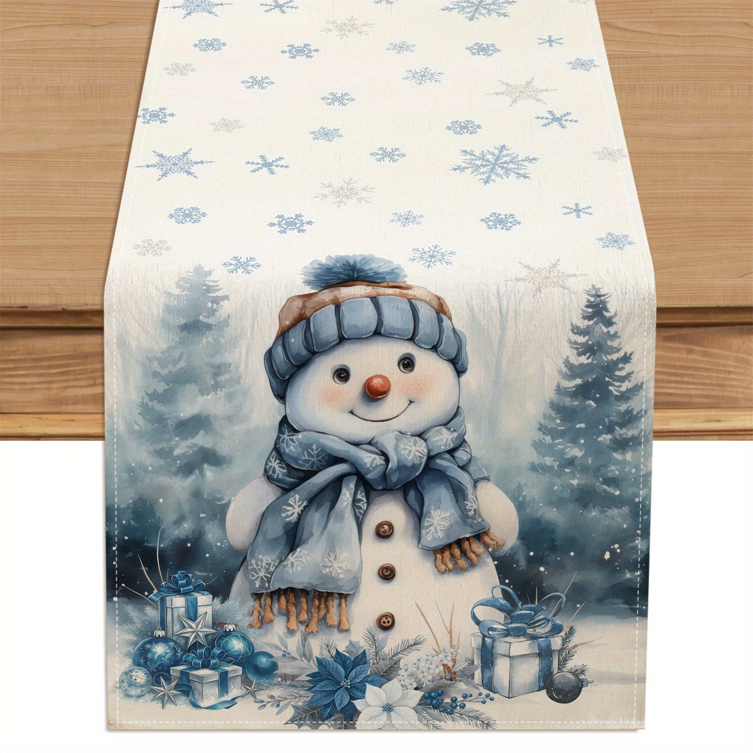 TEMU de mesa navideño de 1 pieza, diseño de copo de nieve azul, , pino, regalo y flor de pascua para mesa de comedor, cocina, decoración de
