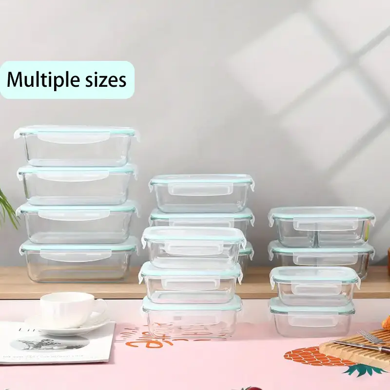 16pcs glass food storage containers with lids - heavy-duty thermal insulated stackable airtight leakproof lunch boxes, microwave, oven, freezer & dishwasher safe - clear glass meal prep containers with black lids for , vegetables, meat, salads, fridge & pantry organization - space-saving rectangular & square sizes (35.1oz, 21.6oz, 12.5oz, 6.8oz, 27.1oz, 17.6oz, 10.8oz, 5oz) - ideal for home, office, gym, camping, modern kitchenware, microwavesafe dishes, Product details 1