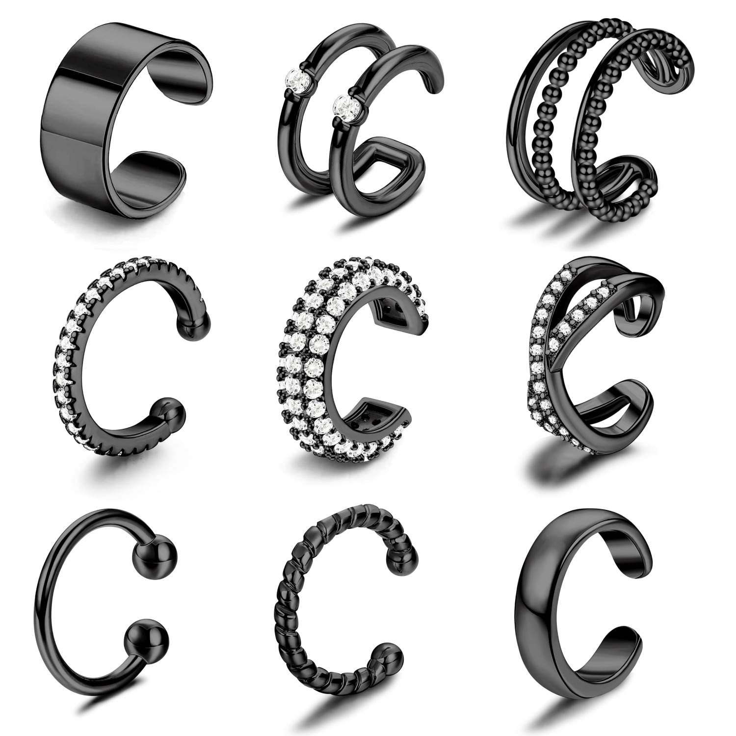 Image of 9pcs Ear Cuffs Non-piercing Earrings For Women Trendy Lightweight Clip-on Fake Earrings Non-pierced Cartilage Ear Cuff Jewelry Set