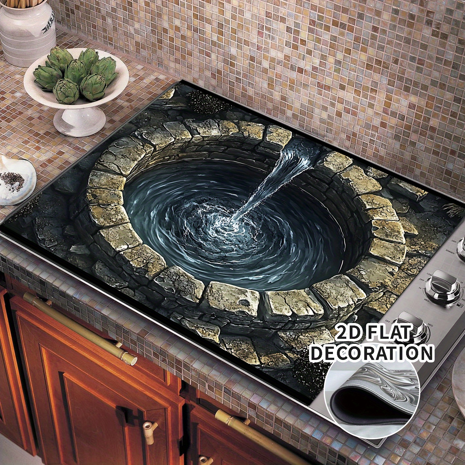 TEMU 2d Flat Decor - Electric Stove Top Cover - Rubber Lining For Gas Stove - Ideal For Any Kitchen, Protects Your Stove, 1pc