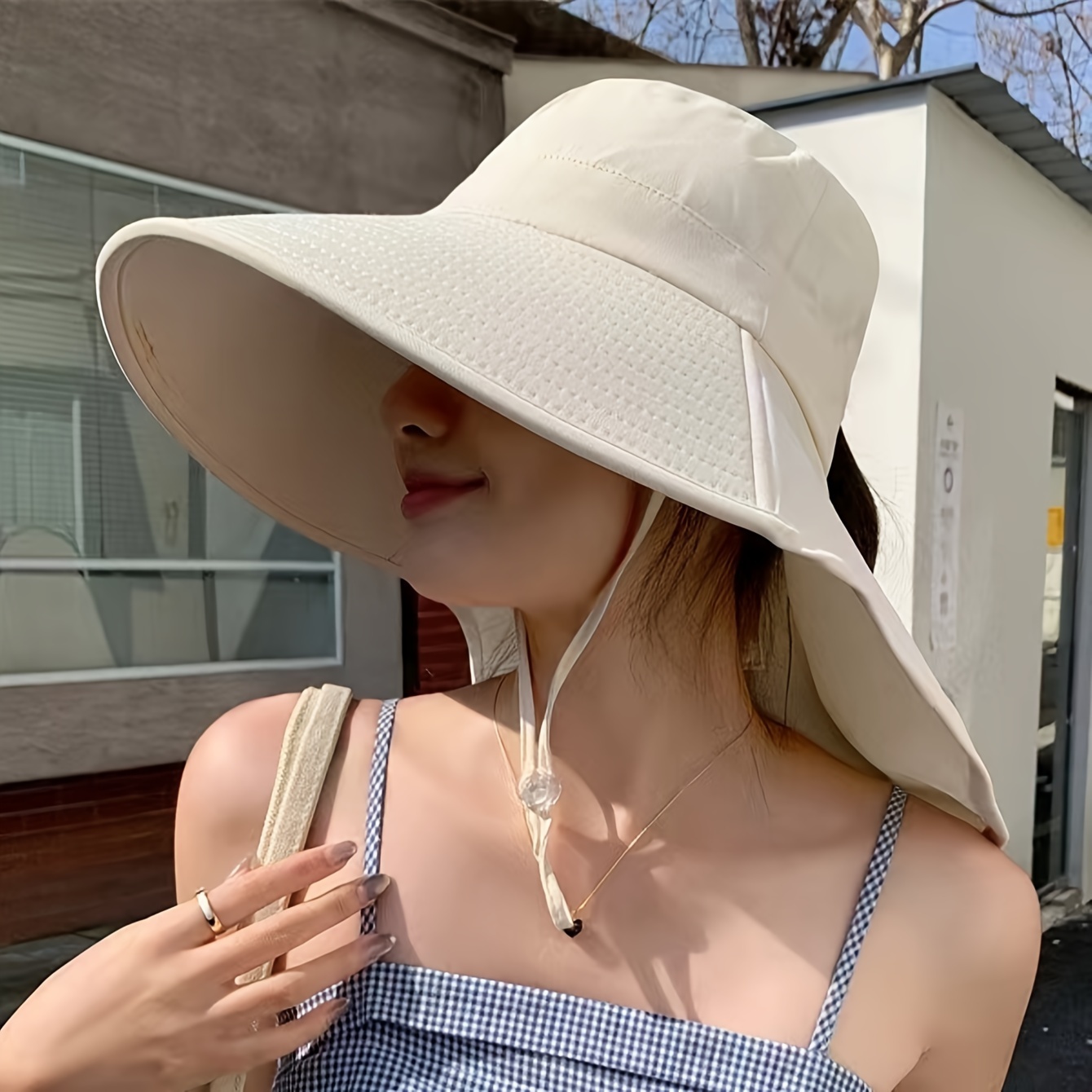 Women's Neck Scarf Fisherman Hat, High Ponytail Sun Hat, Suitable For Outdoor Daily Use