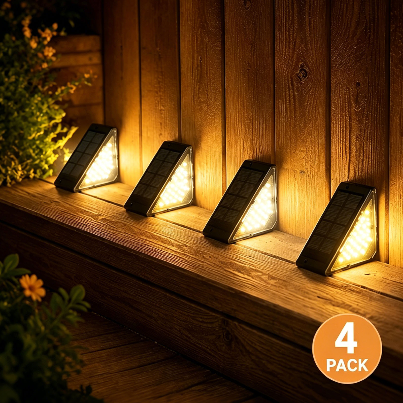 TEMU 4-pack Solar Led Step Lights, Ip65 And Weatherproof Outdoor Stair Lights, Auto Solar Powered Deck Lights For Garden, Villa, Pathway, Gift