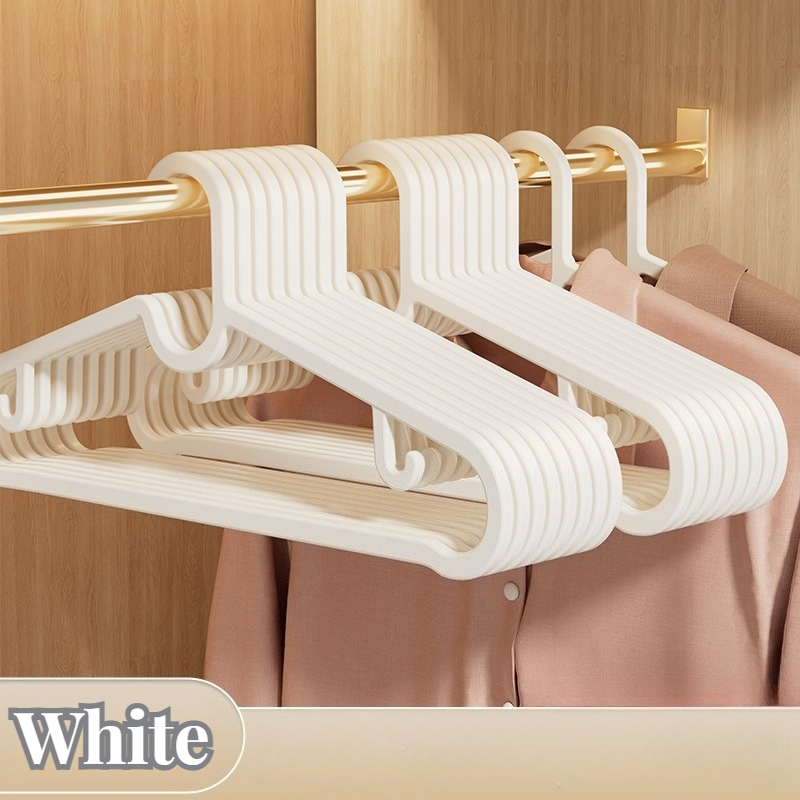 TEMU 11-pack Anti-slip Plastic Hangers With Textured Surface, Stackable With Side Hooks For Hanging, Ideal For Bedroom Closet Storage, Direct Hanging