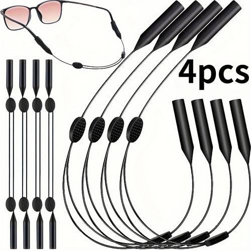4 functional anti loss eyewear cords simple black adjustable fashion eyeglass lanyards comfortable and practical reading fashion eyewear holders sports eyewear cords