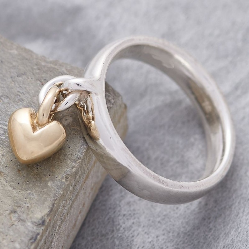 Women's Elegant Heart-Shaped Pendant Ring with K Plating