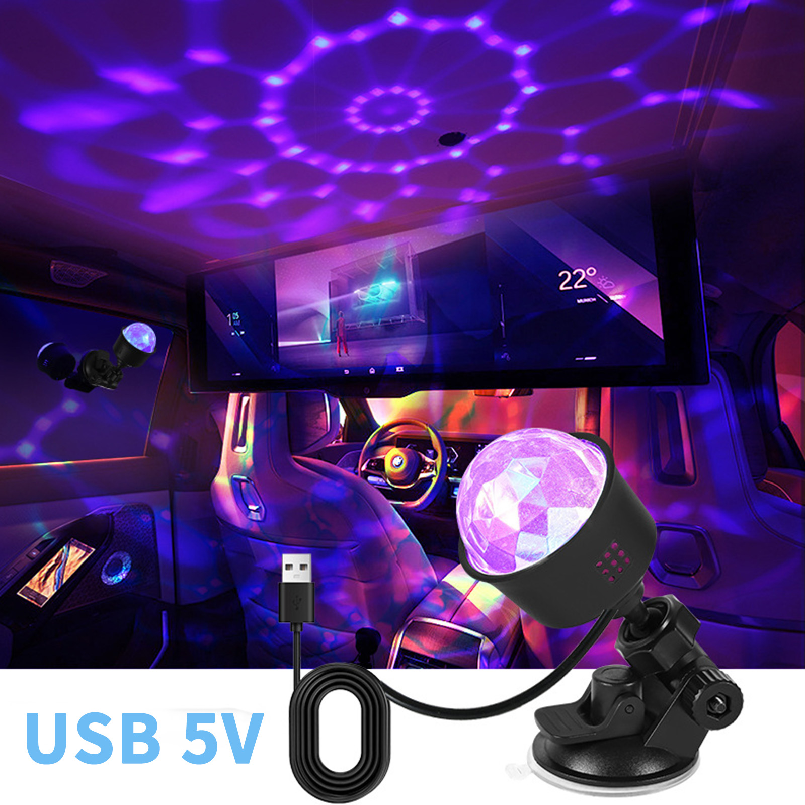 E-shop Eine USB-betriebene Auto-Ambientebeleuchtung, 5V USB-Stecker, klangaktivierte Rhythmuslichter mit musikgesteuerten, bunten Blinklichtern,