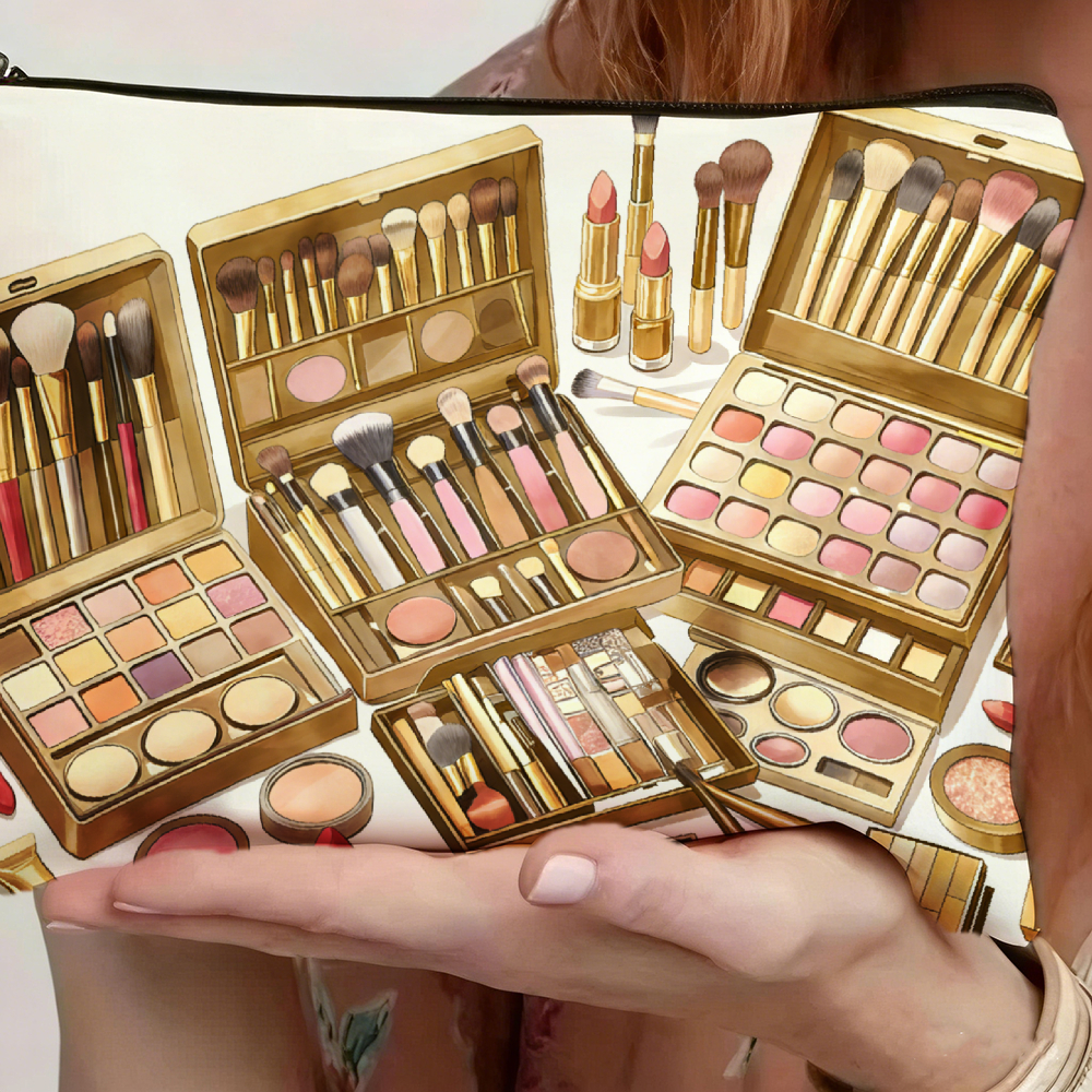 E-shop Goldene Make-up Palette Pinsel Lippenstift Lidschatten Foundation Rouge Lose Puder Leichte Faltbare Make-up Tasche mit Reißverschluss,