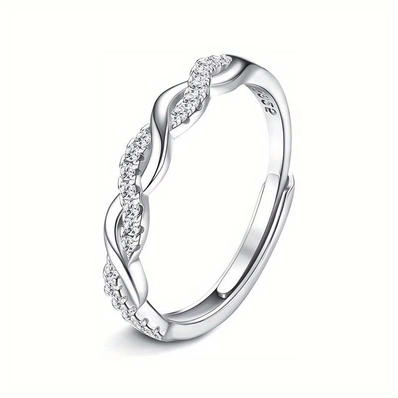 Image of 1pc Adjustable S925 Sterling Silvery Ring For Women Synthetic Cubic Zirconia Crossover Ring Engagement Ring Wedding Promise Ring Adjustable Thumb Ring For Women Anniversary Jewelry Gift 2g/ 0.07oz
