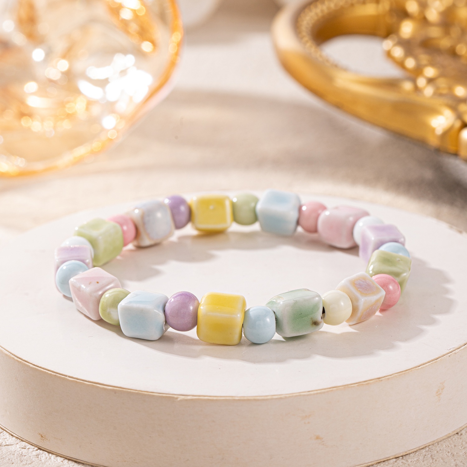 Dopamine Macaron Colorful Ceramic Beaded Bracelet, Trendy