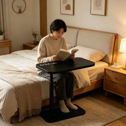 height adjustable and swivel lazy side table 17 72 to 31 5 inches in height full range free rotation tabletop elegant black metal frame with wooden tabletop load capacity 88 53 lbs multi use as a sofa side table bedside table or office desk