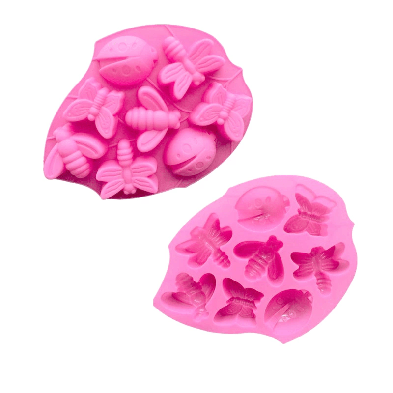 Image of 1pc Non-toxic Silicone Cake Mold With Ladybug, Bee,, Dragonfly, Ladybug & Grasshopper Insect Molds - Heat-resistant Baking, Chocolate, Ice Cube Tray Party, Soap Making, Diy Crafts (pink, )