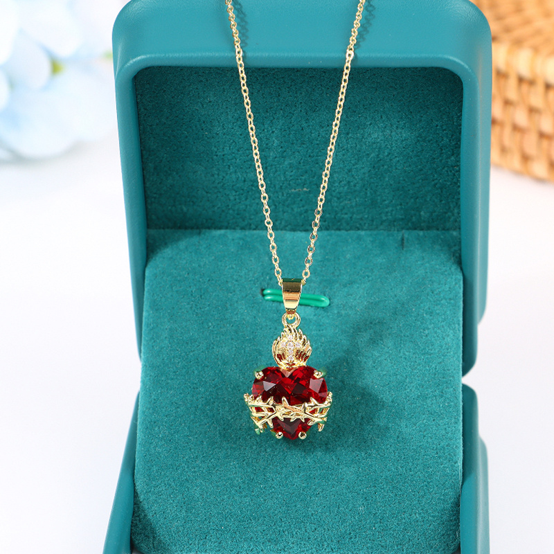 

1pc Elegant Luxury Heart-shaped Red Pendant Necklace With , Fashion Jewelry, Alloy Chain, For Women, Daily & Party