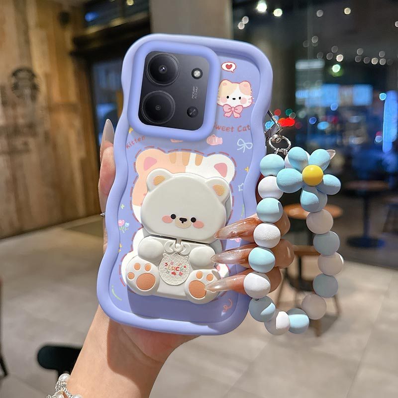 TEMU Coque de téléphone pour Redmi 15C à motif de chat de dessin avec support pour chat et lanière, fabriquée dans un matériau au confortable,