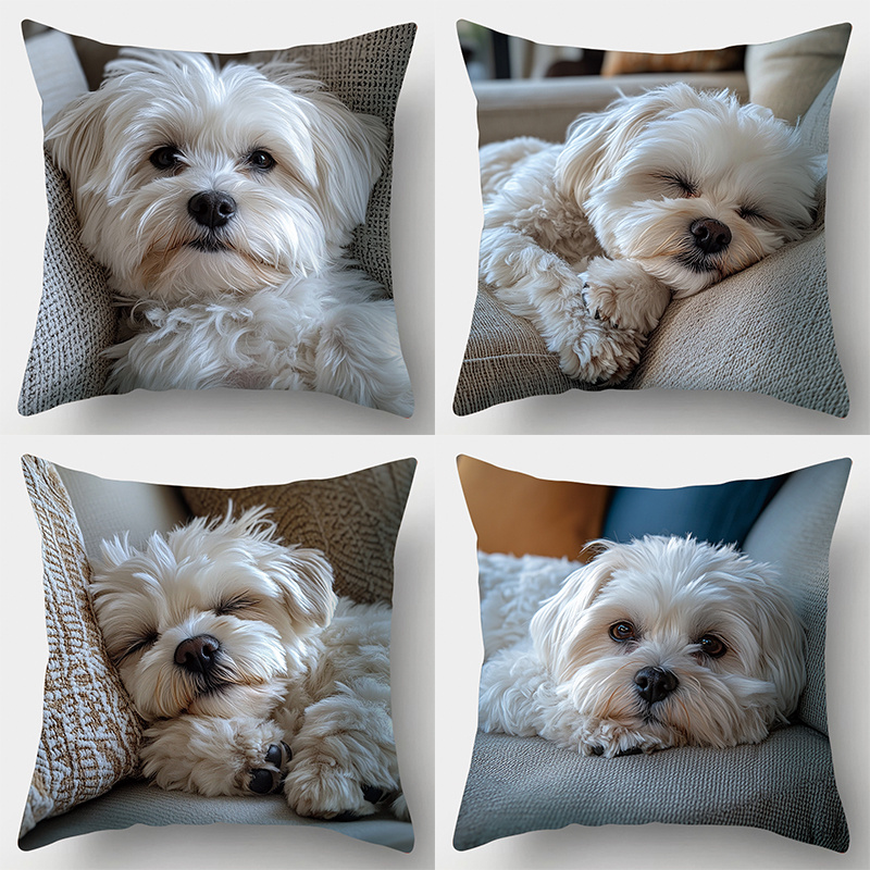 

4-pack Cute Dog Printed Pillowcases, Contemporary Style, 17.7x17.7 Inches, Machine Washable, Zipper Closure, Polyester 100%, Decorative Cushion Covers For Living Room Sofa, Without Pillow Insert