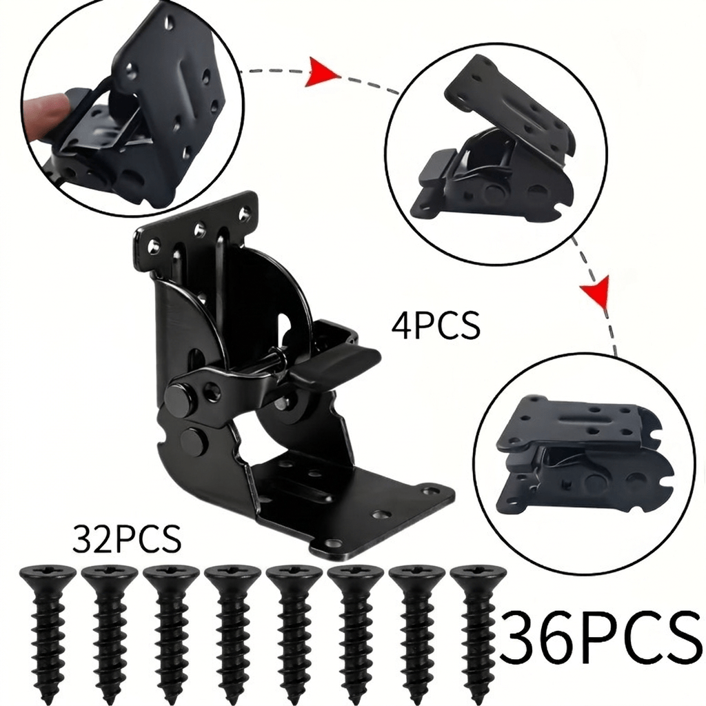 TEMU 36pcs Set: 4 Hinges + 32 Screws, Heavy-duty Folding Hinge Brackets, Self-locking Hardware Extension Hinges, Adjustable Locking Fastening