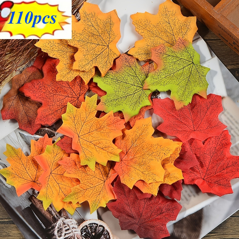 TEMU 110pcs Feuilles d'Érable Artificielles Feuilles Fausses, Décoration d'Automne Multicolore pour Artisanat d'Art Bricolage Appliqué, Décor