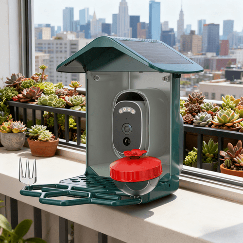 item picture ai feeder with 3mp full hd camera solar powered 2 4g wifi two way audio bird recognition pir motion detection sound and light alarm outdoor bird watching and feeding