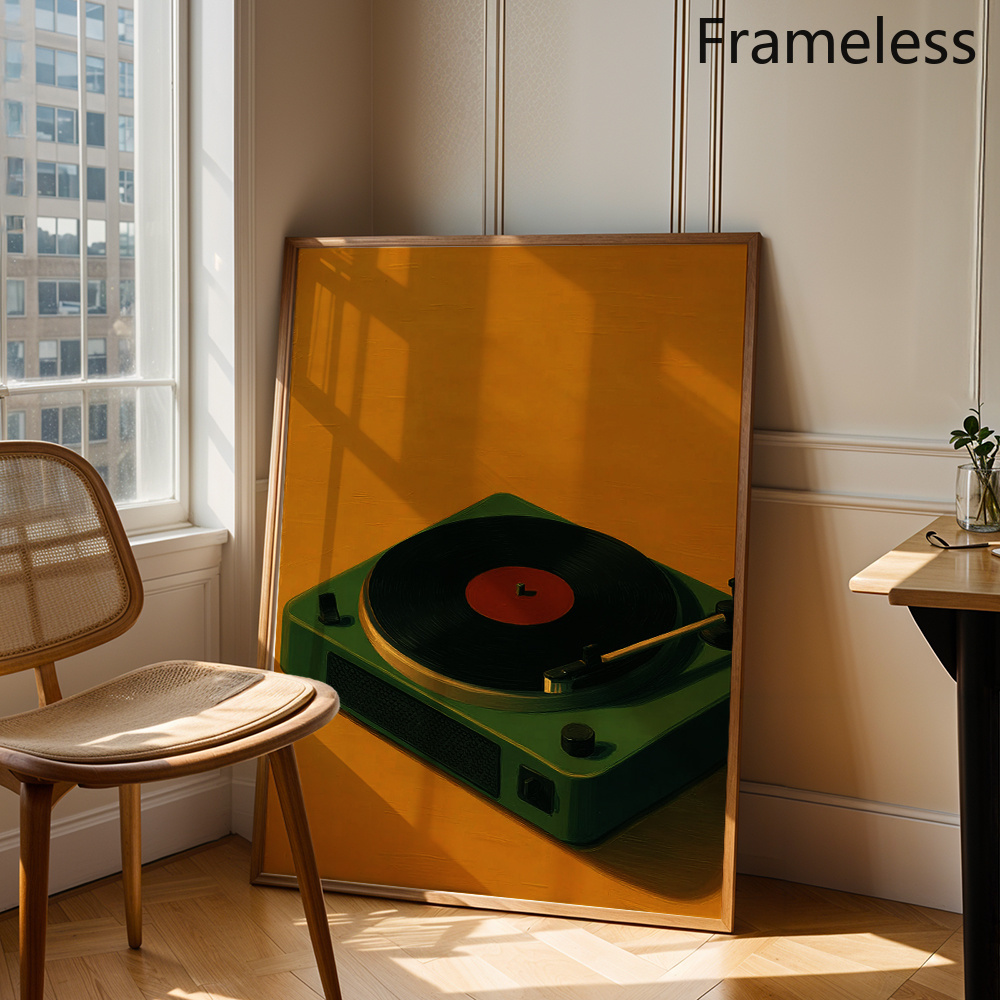 TEMU 2d Flat, 1pc Wall Decoration, Vintage Posters, Green Record Player Mustard Yellow Vinyl Record Art Prints, Living Room Decor, Bedroom Aesthetic