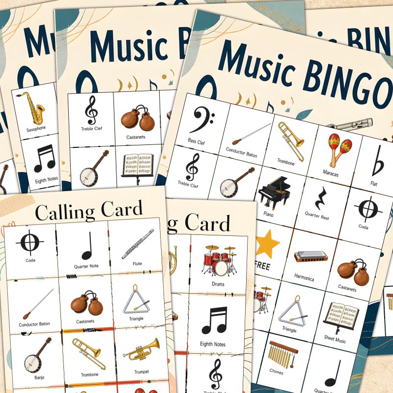 TEMU 20pcs Cmd Bingo Cards, Cards Musical Instruments Musical Notes Themed Printable Bingo Game Set For Party Games Classroom Activities Icebreaker
