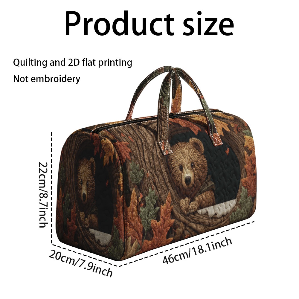 TEMU 1pc Ridesay Quilted Travel Duffle Bag With Autumn Bear Print - Spacious Portable Suitable For Outdoor Trips,, Gear & Seasonal Storage | Quilted