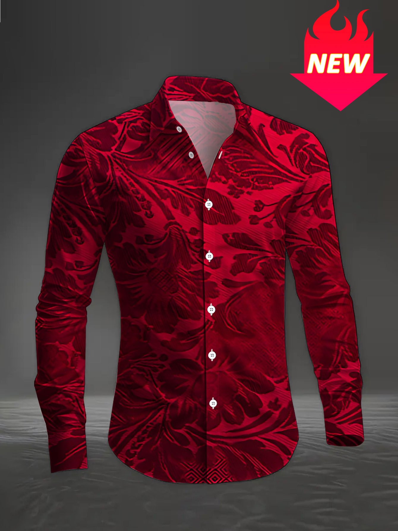 fitted lace wedding dress Mens Wholesale Red Slim Fit Leo Cotton Dress Shirt main image 1