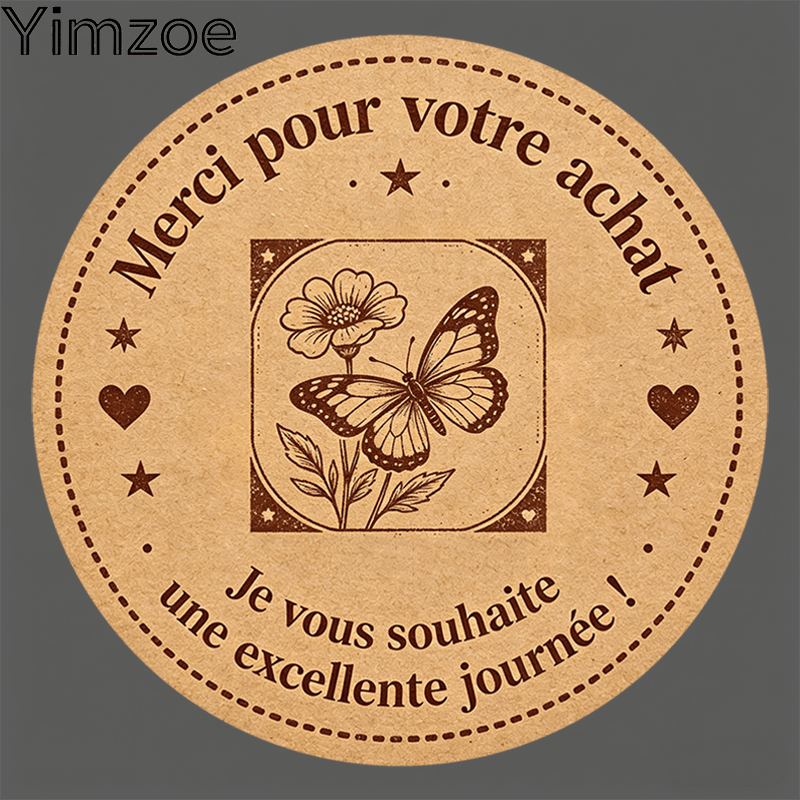 TEMU Yimzoe Autocollants Ronds de Remerciement - avec le " Pour Votre Achat Je Vous Souhaite Une !", Design Vintage Papillon et Fleur, Parfait pour