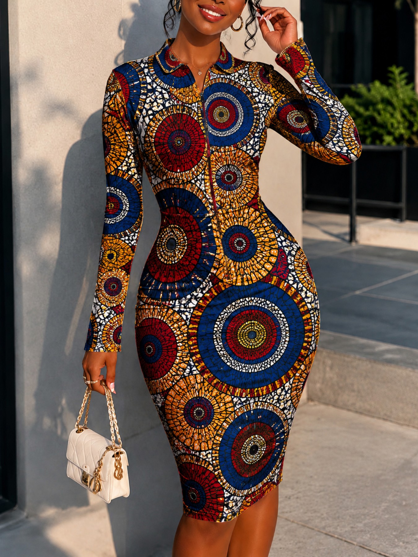 long sleeve african dress African Midi Dress| Long Sleeves| One Shoulder| African Clothing for Women|  Orange African Print Dress| Ankara Dress| Women Dress MARIAMA