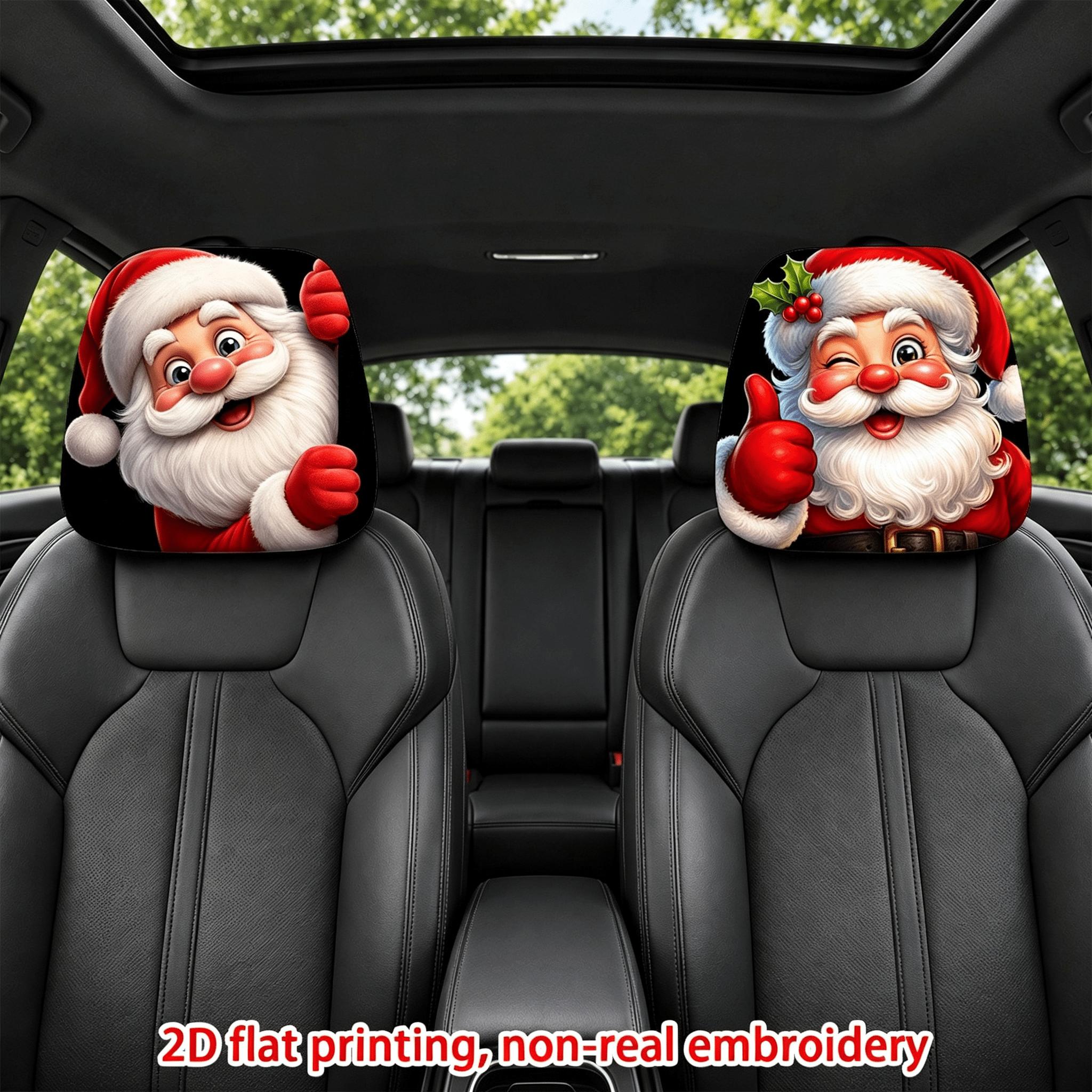 TEMU Parure de 2 housses d'-tête de voiture avec adorable motif imprimé Père Noël, pleines de fantaisie, plates 2D, style de Noël , faciles à retirer