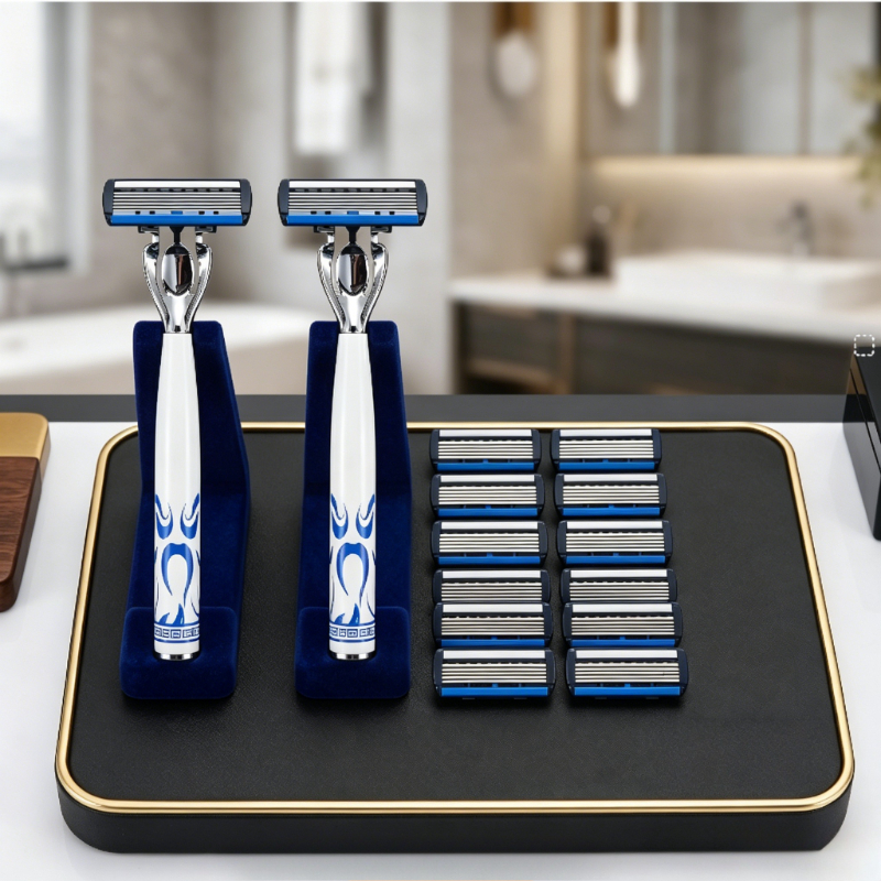 TEMU High-quality Designer 6-blade Men's Razor, 2 Handles With 12 , Lasts For A Year, Ergonomic , Durable Stainless -layer , Multi-blade Combination