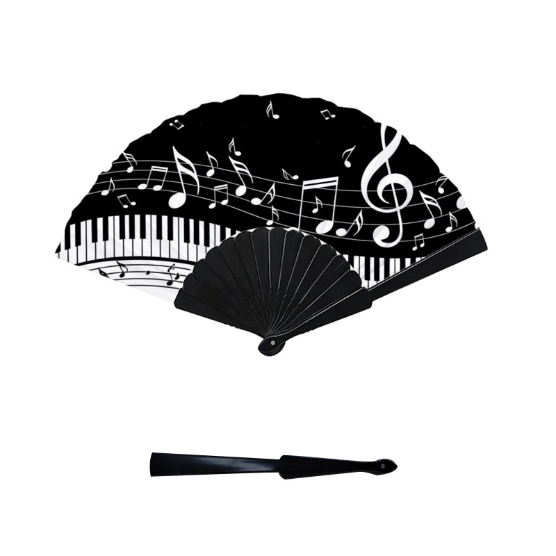 TEMU 1pc Women's Portable Handheld Fan With Piano Keyboard Music Note Print - Black & White Decorative Cooling Fan Suitable For Travel, Outdoor,,