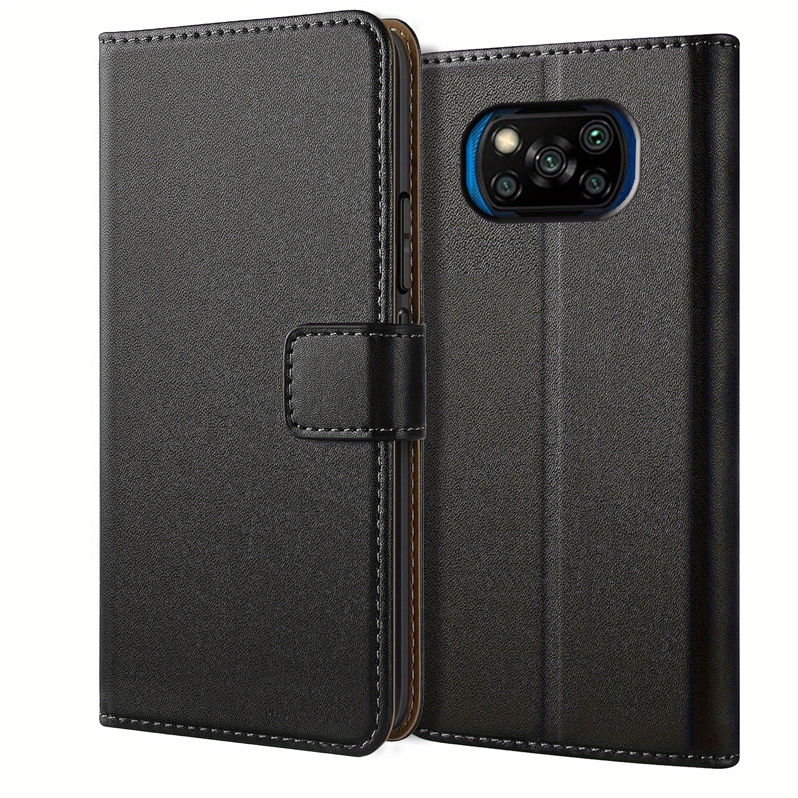 TEMU Phone Case: For Xiaomi Poco X3 Nfc / Poco X3 Pro Wallet Case With Kickstand Black Faux Leather Flip Protective Phone Case Cover