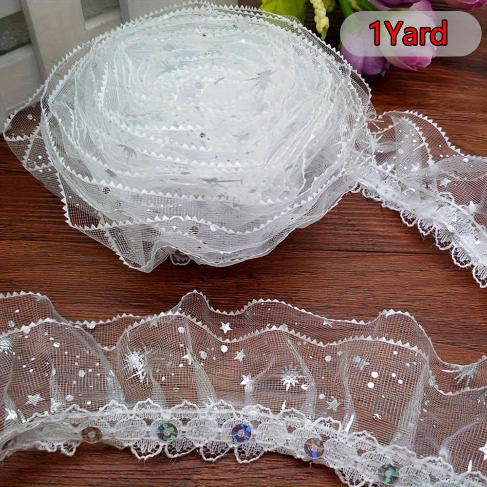 E-shop 2-lagige Goldene/Argentinierte Blumenstern-Spitze mit Paillettenverzierung für Taillenplissees - DIY-Handarbeitsstoffe und Zubehör für Vorhänge