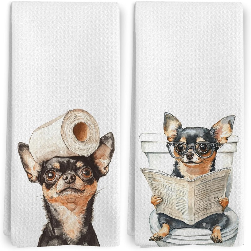 TEMU 2pcs Fun Chihuahua Dish Cloths, Suitable For Bathroom And Chihuahua-themed Decor, With Chihuahua Print, Machine Washable Dish Towels, Ideal As A