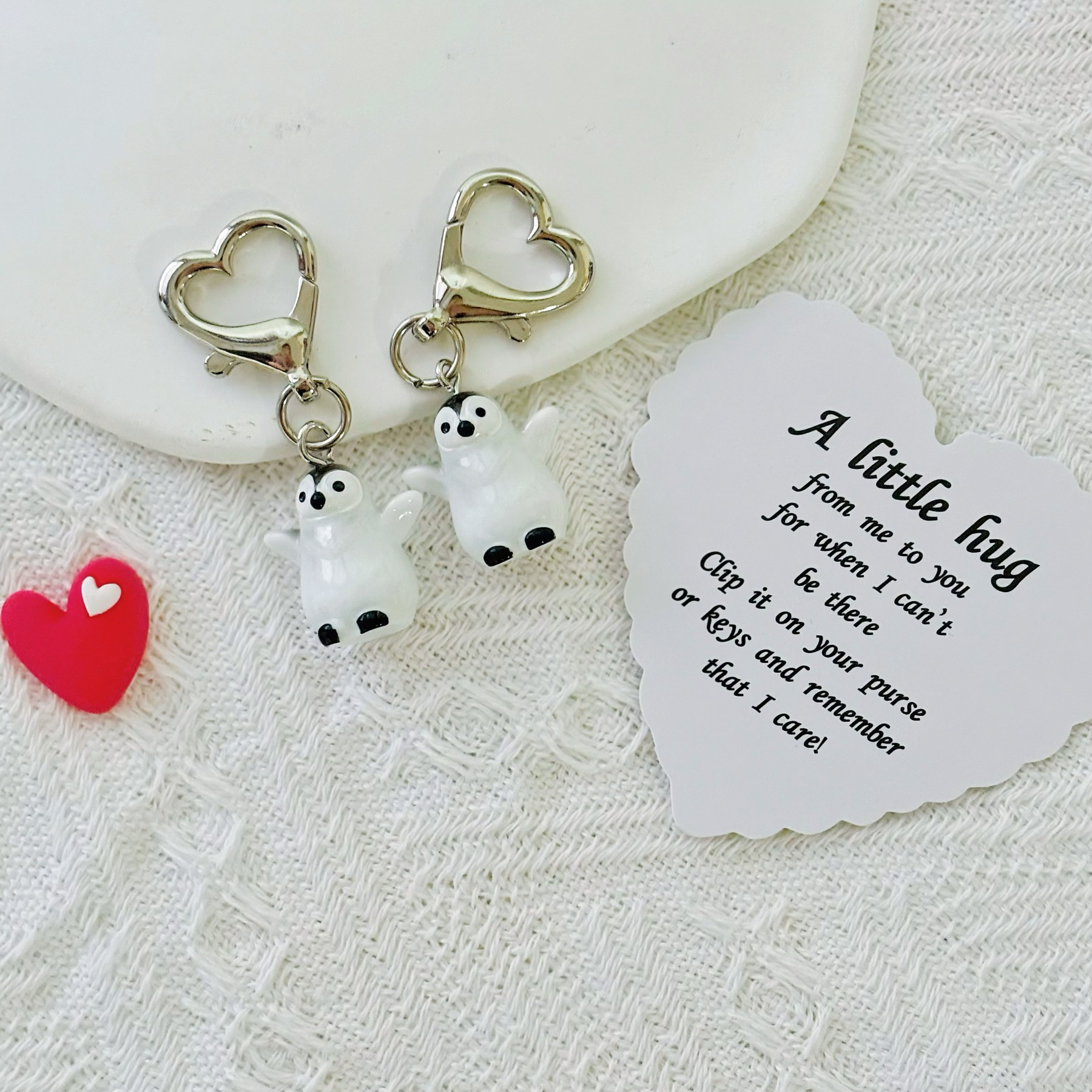 

3d Penguin Love Keychain Set, Cute Couple Resin Charms, Holder Key Rings, Ideal Valentine's Gift, With Warm Hug Penguin Keychains For Handbags & Earphones, , Husband, Wife, Boyfriend, Girlfriend