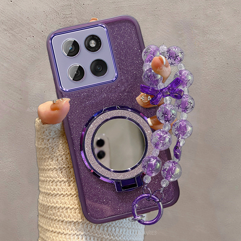 TEMU Phone Case - Luxury Candy Tpu Glitter Card With Camera Lens Protector Soft Phone Case For Moto Edge 60/edge 60 Pro With Makeup Mirror Magnetic