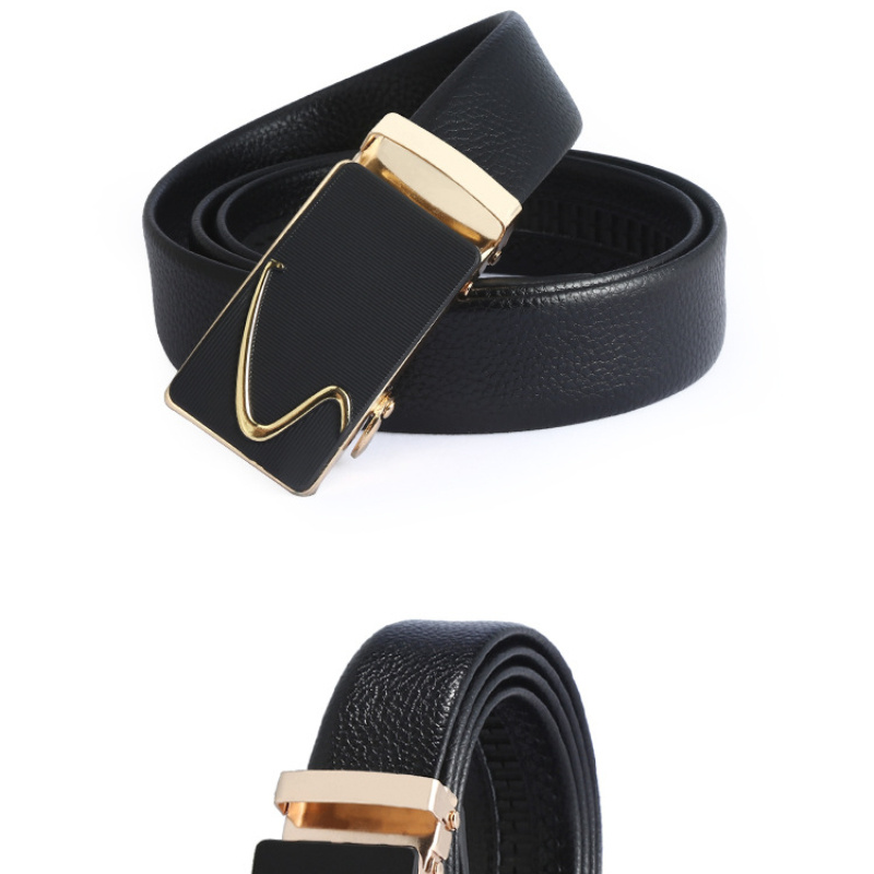 Men's Casual Leather Belt with Automatic Buckle