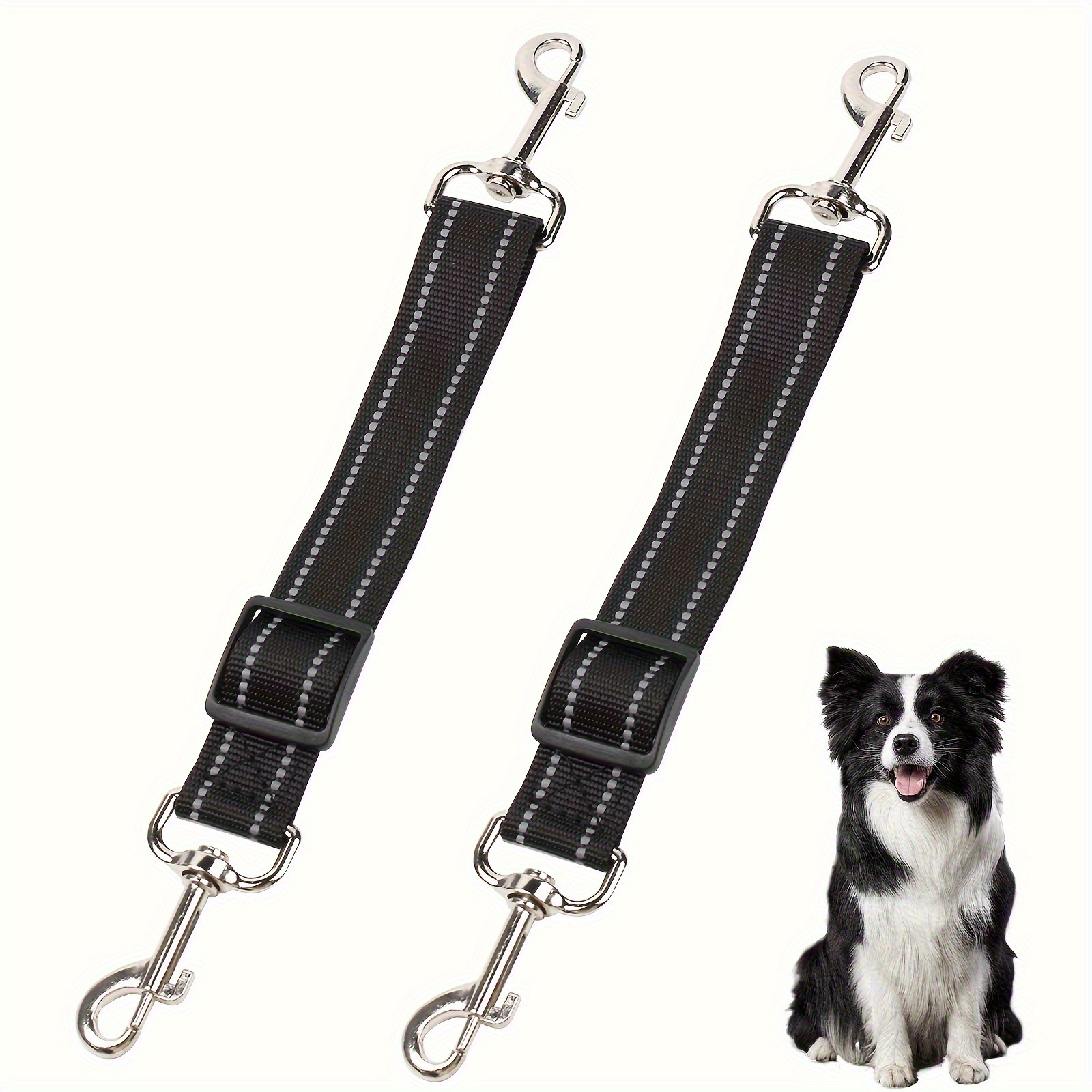 2pcs Adjustable Reflective Dog Clips - Double Ended Backup Clasp Leash Connector For Dog Harness To Collar